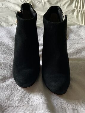 Michael Kors Black Suede Ankle Booties with Gold Accent